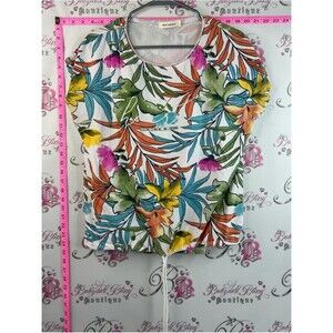 New fashion tshirt tropical tie up hem Floral Short Sleeve Tee - White Multi